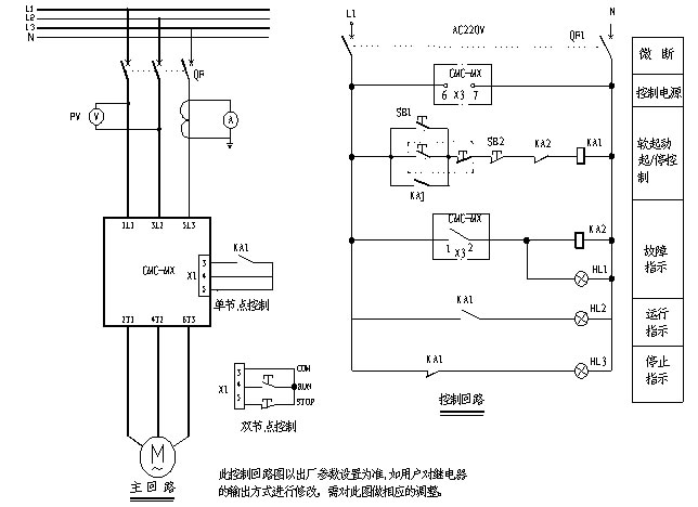 CMC-MX內置旁路軟起動器基本接線原理圖、三角形內接連接圖和典型應用接線圖(圖3) CMC-MX內置旁路軟起動器基本接線原理圖、三角形內接連接圖和典型應用接線圖(圖3)